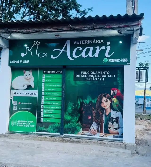 Fachada da Clínica Veterinária Acari em Acari RJ próximo à Clínica da Família, Amarelinho e passarela 27 da Ceasa